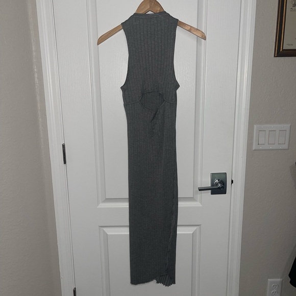 Rag Bone Jean Tri Rib Tank Midi Dress Light Grey Gray Ribbed Knit Slit Back Med - Picture 8 of 9